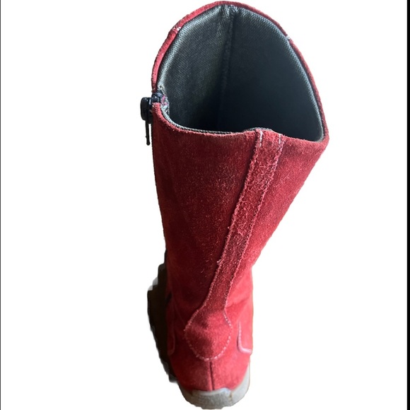 Aquatalia Wedge Boots Red Suede Side Zip Mid Calf Size 7.5 - Picture 5 of 7